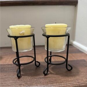 4 black metal/glass candle holders